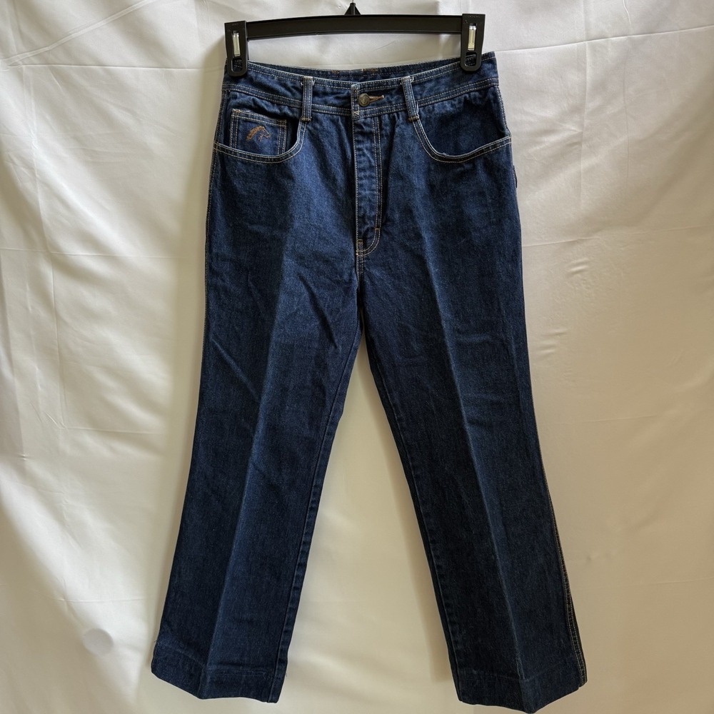 VTG Jordache High Waist Blue Jeans Horse Head Brown Stitching 32 Cowgirl